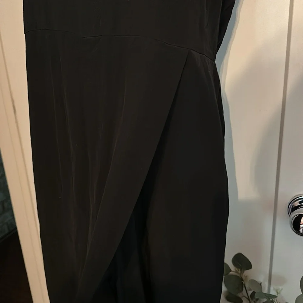 Eileen Fisher Black Sleeveless draped back zipper tencel viscose L ankle jumper